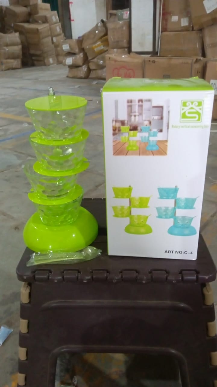 4 Section 360° Rotating Vertical Seasoning Box Plastic Pickle Tower | Spice Rack (4 Layer with 4 Plastic Spoon / 1 Set) 4 Section 360° Rotating Vertical Seasoning Box Plastic Pickle Tower | Spice Rack (4 Layer with 4 Plastic Spoon / 1 Set)